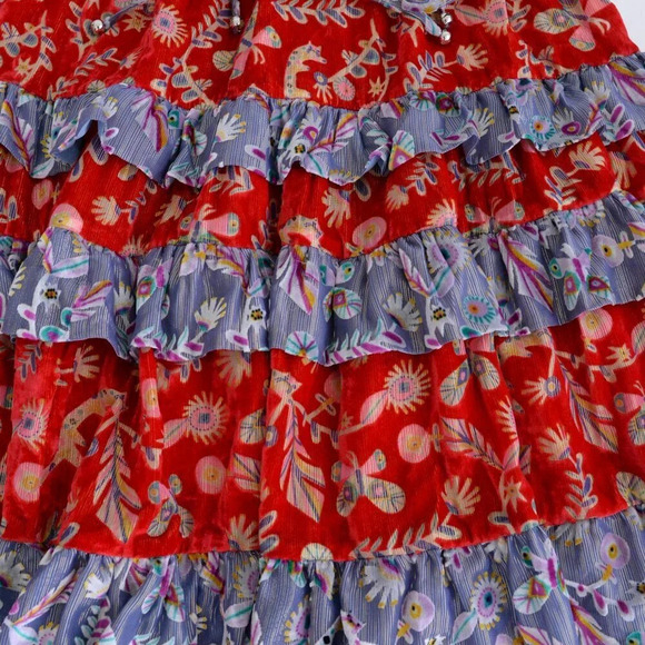 CeliaB Matilda Red Burnout Floral Tiered Ruffle Sleeve Midi Dress XS NWT - Picture 6 of 11